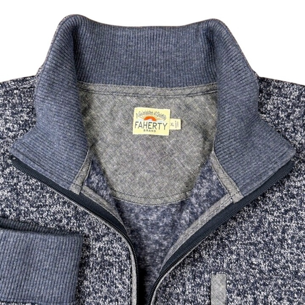 Faherty Brand Navy Marled Full Zip Mock Neck Sweater Outdoor Jacket Mens XL